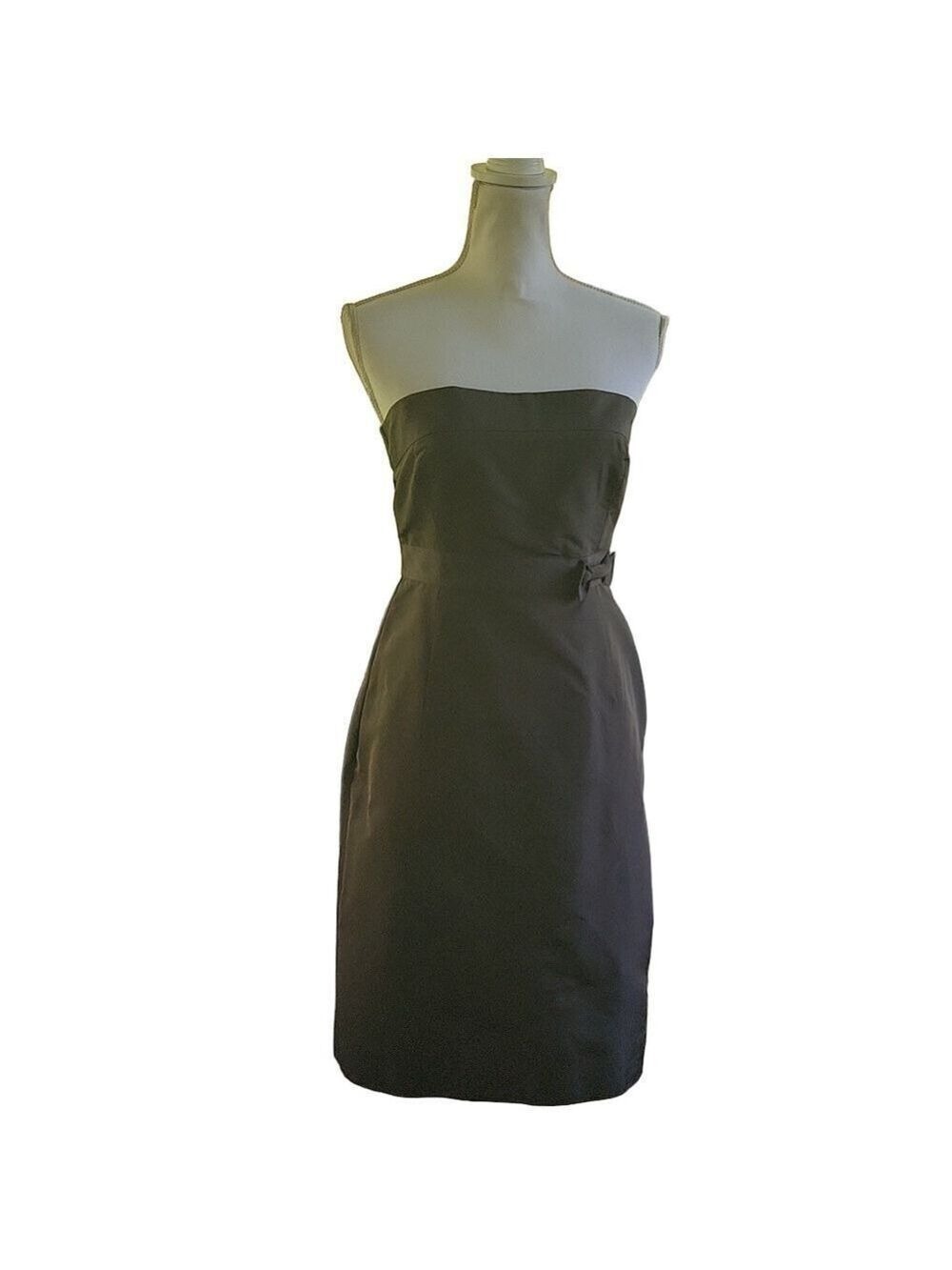 J Crew Emma Women's Silk Dress Size P10 Brown Silk Faille Bow Strapless‎ Zipper - Picture 2 of 12